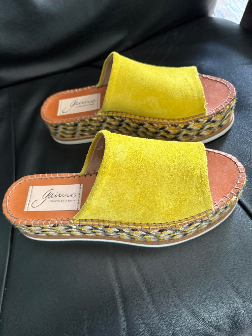 Gaimo Yellow Suede Espadrille Slide Sandals